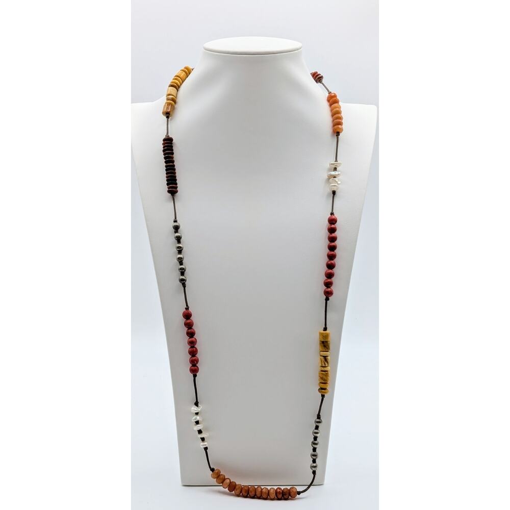 Silpada 925 Sterling Corded  Multi Stone Station Beaded Toggle Clasp Necklace